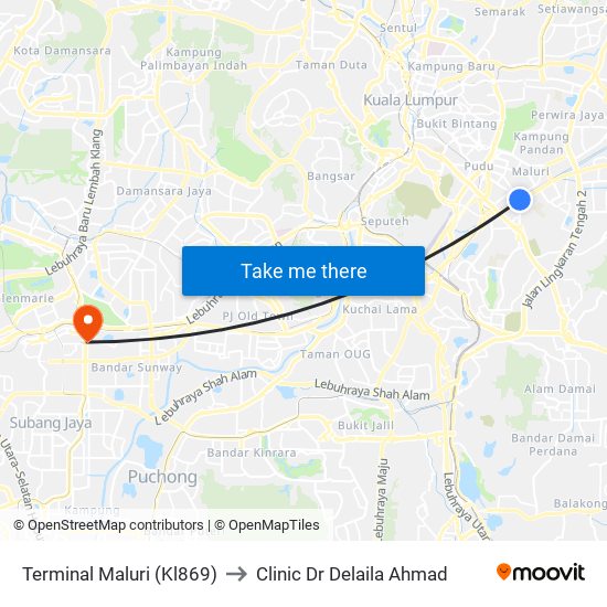 Terminal Maluri (Kl869) to Clinic Dr Delaila Ahmad map