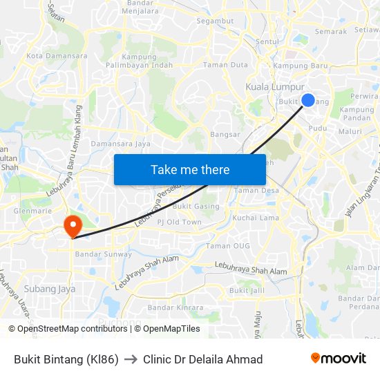 Bukit Bintang (Kl86) to Clinic Dr Delaila Ahmad map