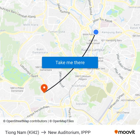 Tiong Nam (Kl42) to New Auditorium, IPPP map