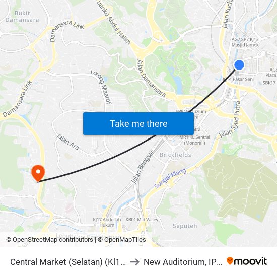 Central Market (Selatan) (Kl109) to New Auditorium, IPPP map