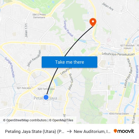 Petaling Jaya State (Utara) (Pj433) to New Auditorium, IPPP map