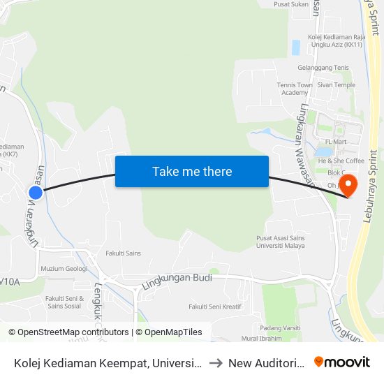 Kolej Kediaman Keempat, Universiti Malaya (Kl2348) to New Auditorium, IPPP map