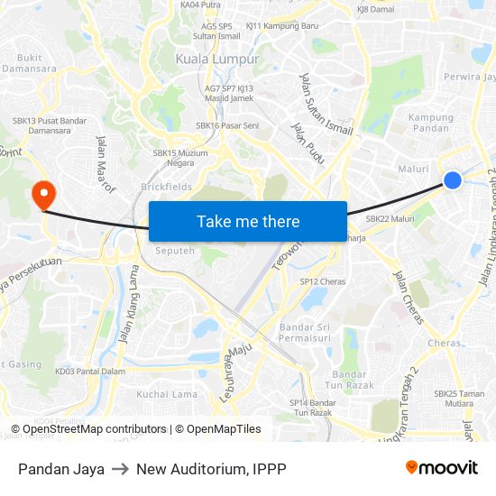 Pandan Jaya to New Auditorium, IPPP map