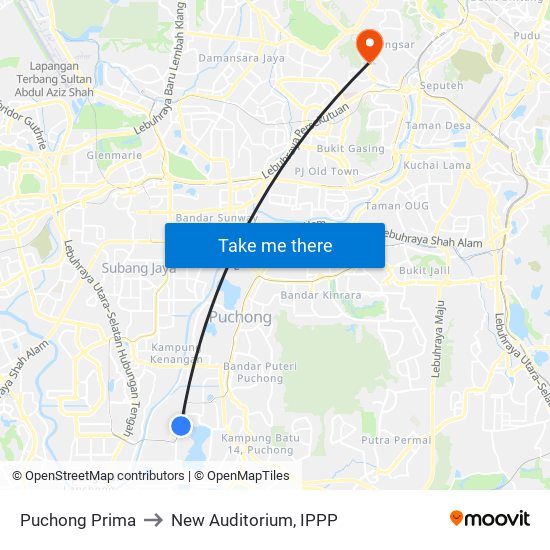 Puchong Prima to New Auditorium, IPPP map