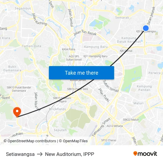 Setiawangsa to New Auditorium, IPPP map