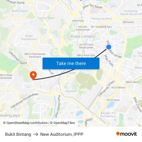 Bukit Bintang to New Auditorium, IPPP map
