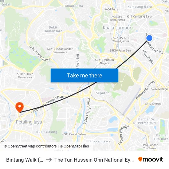 Bintang Walk (Kl85) to The Tun Hussein Onn National Eye Hospital map