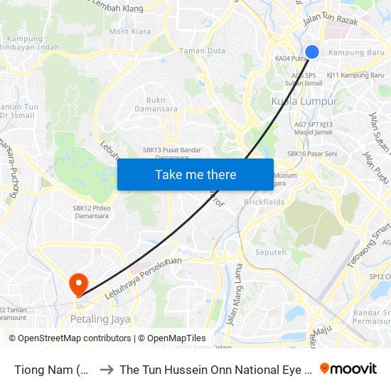 Tiong Nam (Kl42) to The Tun Hussein Onn National Eye Hospital map
