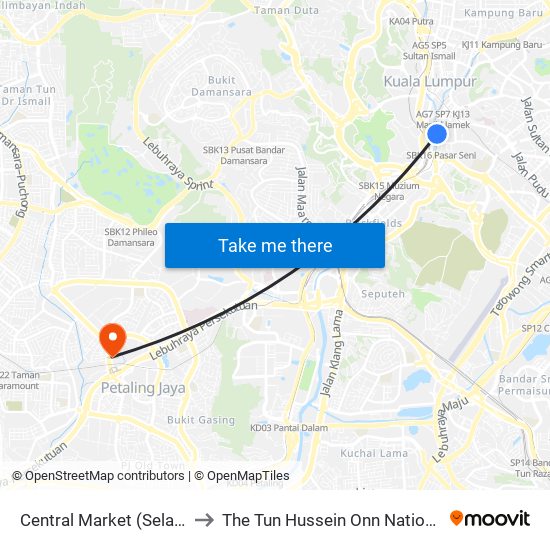 Central Market (Selatan) (Kl109) to The Tun Hussein Onn National Eye Hospital map