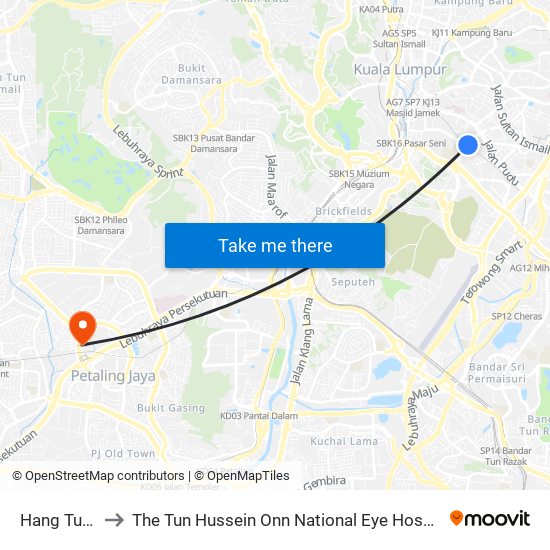 Hang Tuah to The Tun Hussein Onn National Eye Hospital map