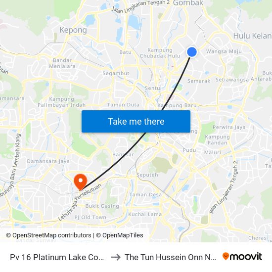 Pv 16 Platinum Lake Condominium (Kl1520) to The Tun Hussein Onn National Eye Hospital map
