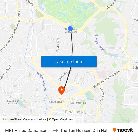 MRT Phileo Damansara, Pintu A (Pj823) to The Tun Hussein Onn National Eye Hospital map