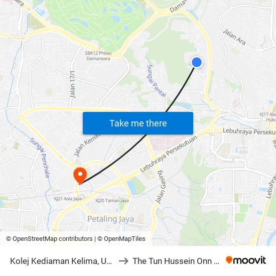 Kolej Kediaman Kelima, Universiti Malaya (Kl2343) to The Tun Hussein Onn National Eye Hospital map