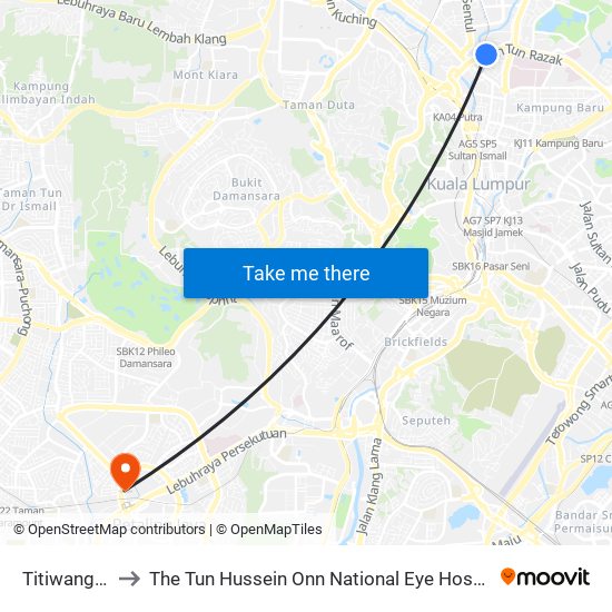 Titiwangsa to The Tun Hussein Onn National Eye Hospital map