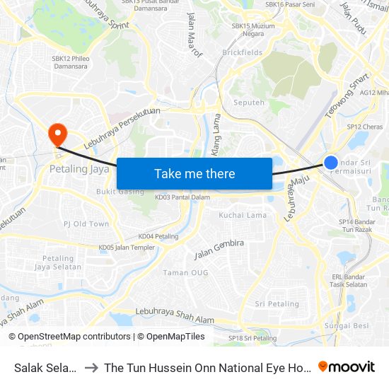 Salak Selatan to The Tun Hussein Onn National Eye Hospital map