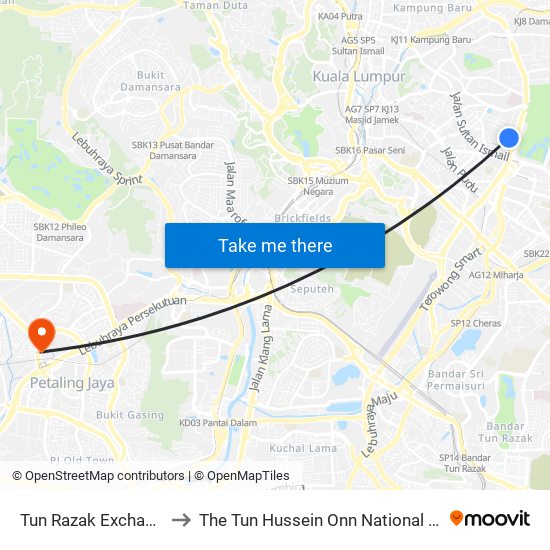 Tun Razak Exchange (Trx) to The Tun Hussein Onn National Eye Hospital map