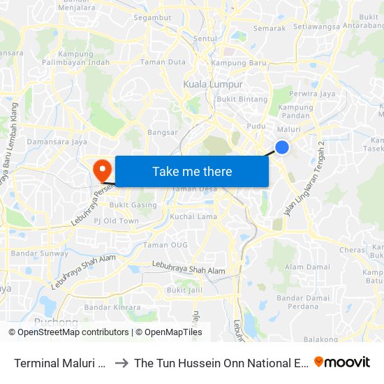 Terminal Maluri (Kl869) to The Tun Hussein Onn National Eye Hospital map