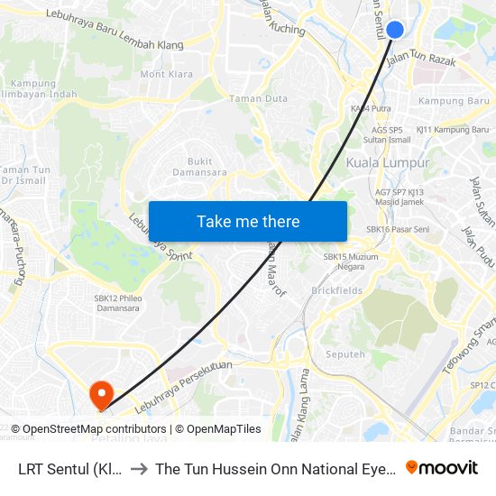 LRT Sentul (Kl663) to The Tun Hussein Onn National Eye Hospital map