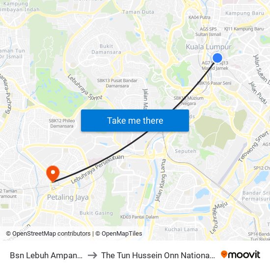 Bsn Lebuh Ampang (Kl117) to The Tun Hussein Onn National Eye Hospital map