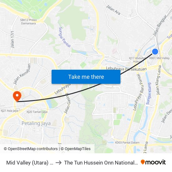 Mid Valley (Utara) (Kl2147) to The Tun Hussein Onn National Eye Hospital map