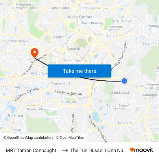 MRT Taman Connaught, Pintu A (Kl1792) to The Tun Hussein Onn National Eye Hospital map