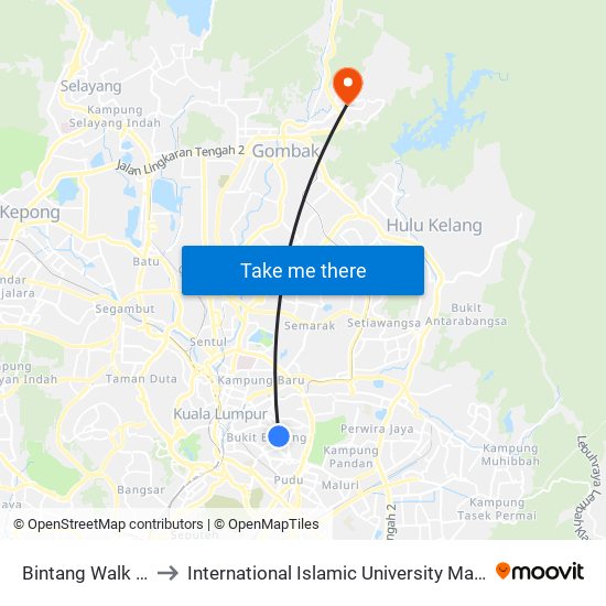 Bintang Walk (Kl85) to International Islamic University Malaysia (IIUM) map