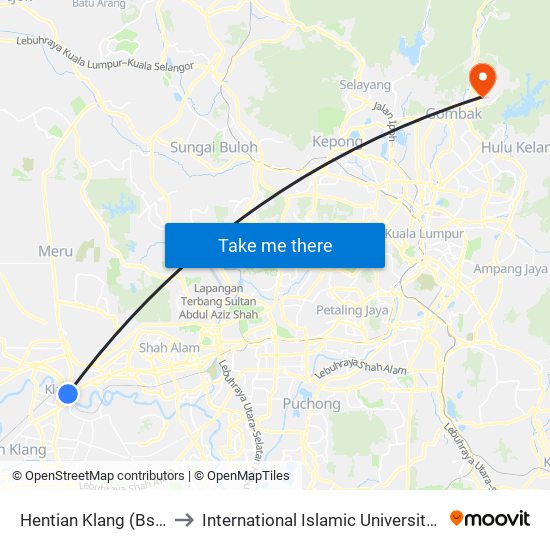 Hentian Klang (Bsn) (Bd580) to International Islamic University Malaysia (IIUM) map