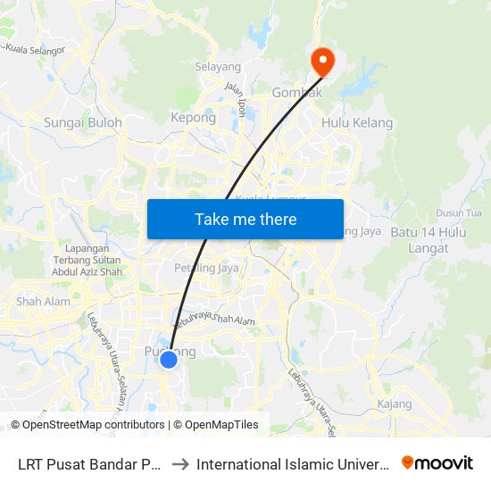 LRT Pusat Bandar Puchong (Sj735) to International Islamic University Malaysia (IIUM) map