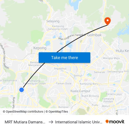 MRT Mutiara Damansara, Pintu B (Pj809) to International Islamic University Malaysia (IIUM) map
