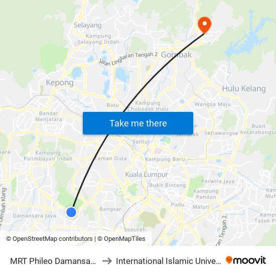 MRT Phileo Damansara, Pintu A (Pj823) to International Islamic University Malaysia (IIUM) map