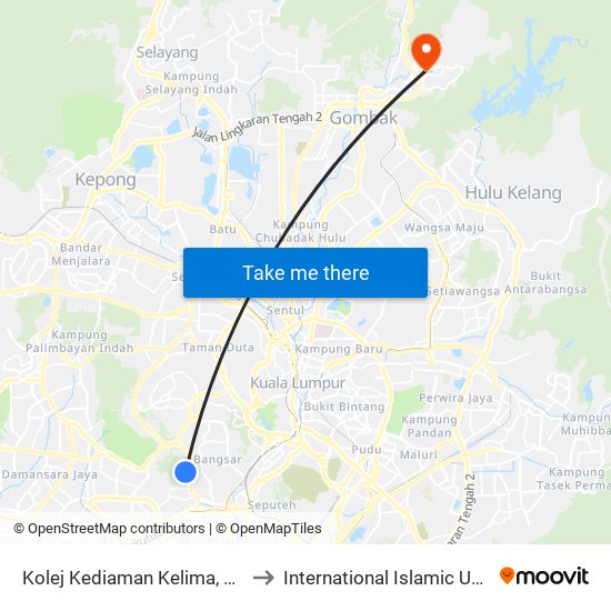 Kolej Kediaman Kelima, Universiti Malaya (Kl2343) to International Islamic University Malaysia (IIUM) map