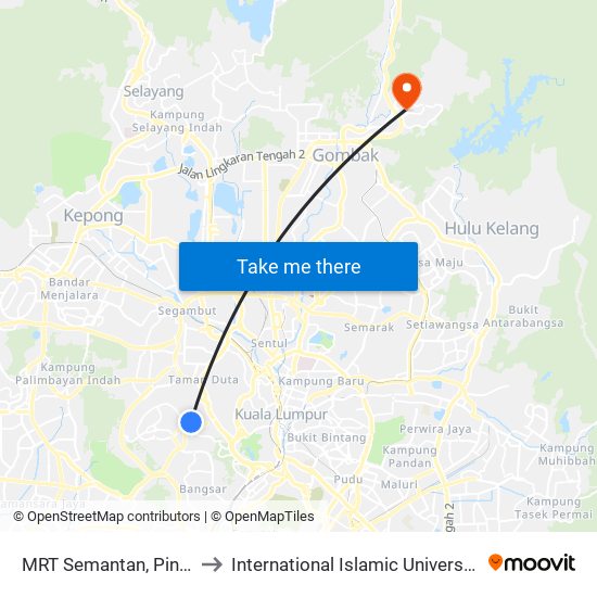 MRT Semantan, Pintu B (Kl1174) to International Islamic University Malaysia (IIUM) map