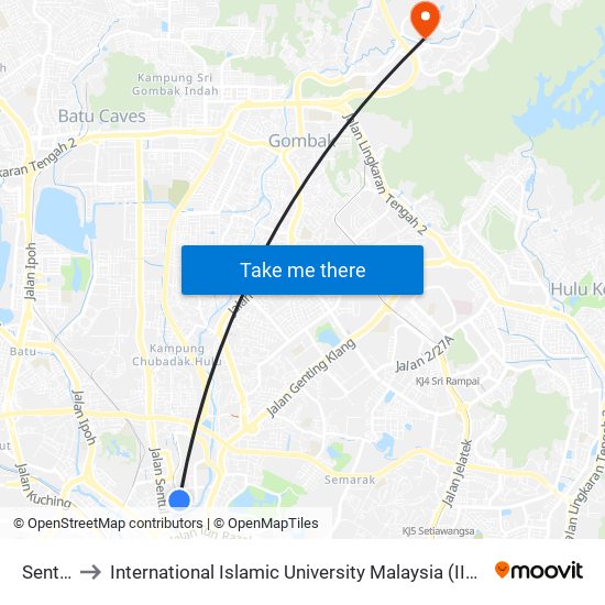 Sentul to International Islamic University Malaysia (IIUM) map