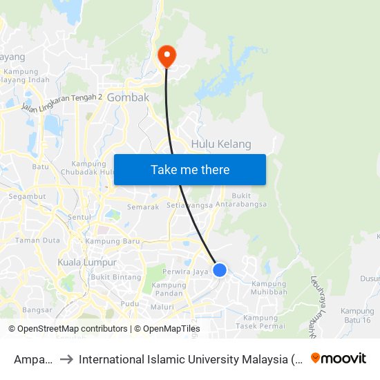 Ampang to International Islamic University Malaysia (IIUM) map