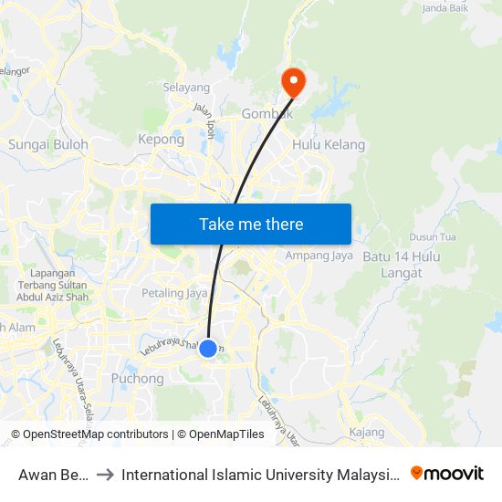 Awan Besar to International Islamic University Malaysia (IIUM) map