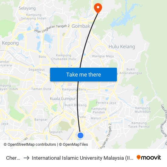 Cheras to International Islamic University Malaysia (IIUM) map