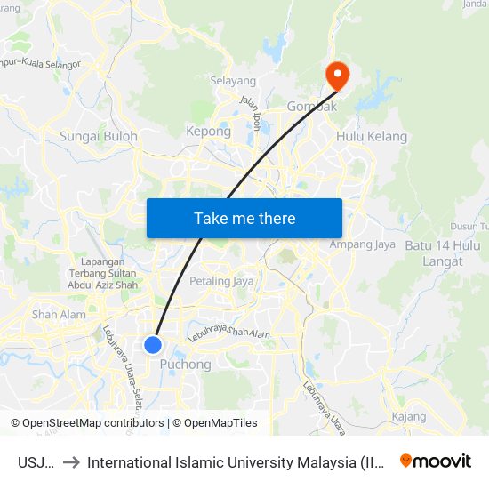 USJ 7 to International Islamic University Malaysia (IIUM) map
