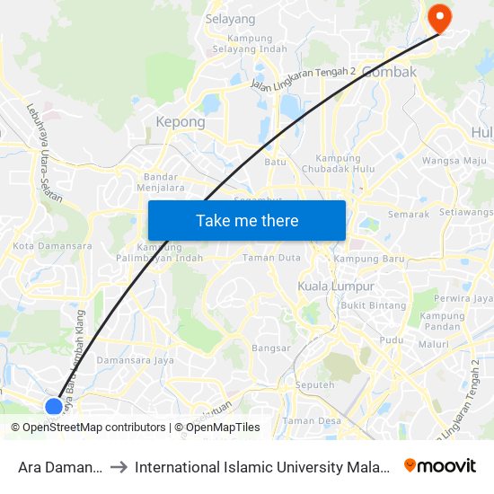 Ara Damansara to International Islamic University Malaysia (IIUM) map