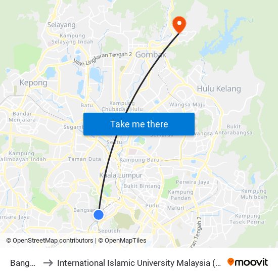 Bangsar to International Islamic University Malaysia (IIUM) map
