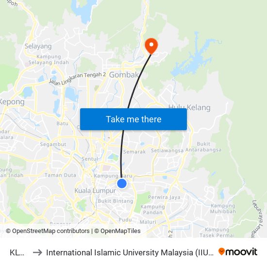 KLCC to International Islamic University Malaysia (IIUM) map