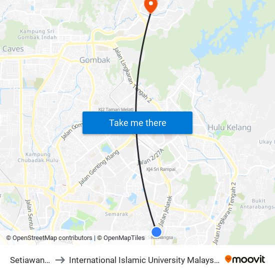 Setiawangsa to International Islamic University Malaysia (IIUM) map