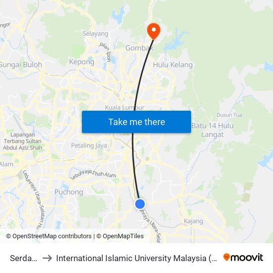 Serdang to International Islamic University Malaysia (IIUM) map