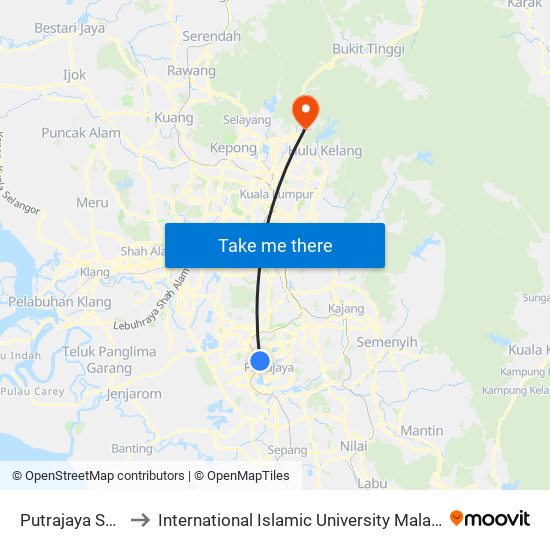 Putrajaya Sentral to International Islamic University Malaysia (IIUM) map