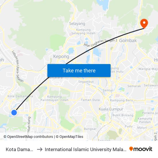 Kota Damansara to International Islamic University Malaysia (IIUM) map