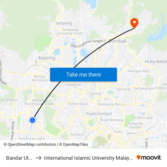 Bandar Utama to International Islamic University Malaysia (IIUM) map