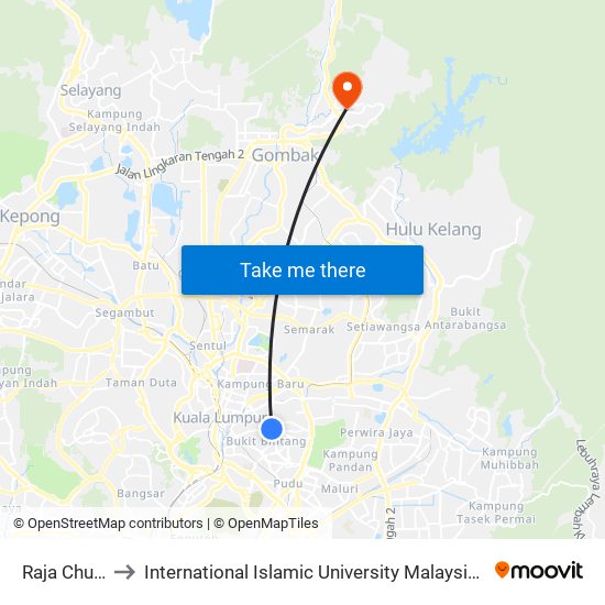 Raja Chulan to International Islamic University Malaysia (IIUM) map