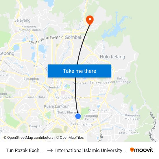 Tun Razak Exchange (Trx) to International Islamic University Malaysia (IIUM) map