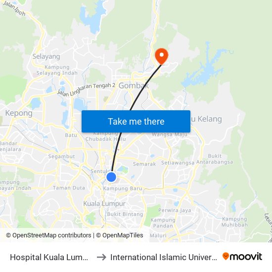 Hospital Kuala Lumpur (Opp) (Kl54) to International Islamic University Malaysia (IIUM) map