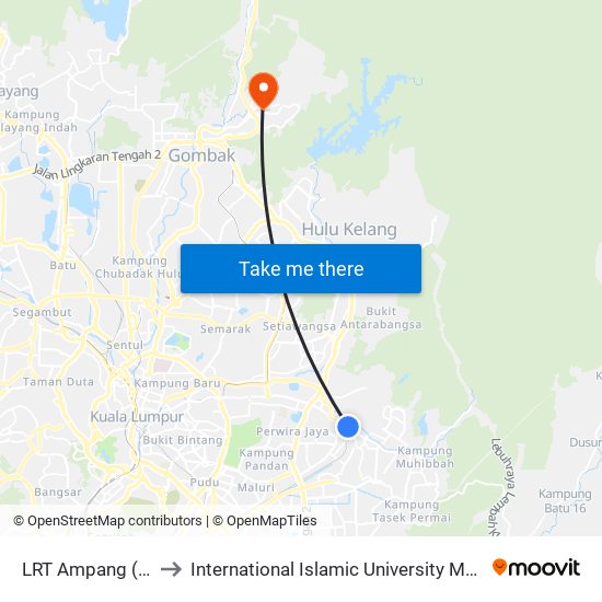 LRT Ampang (Aj106) to International Islamic University Malaysia (IIUM) map