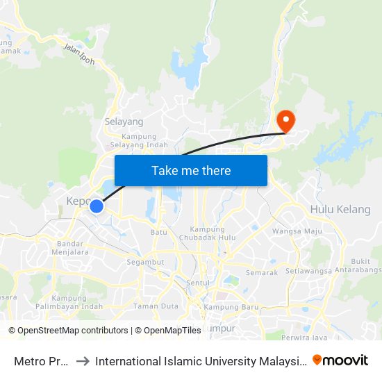 Metro Prima to International Islamic University Malaysia (IIUM) map
